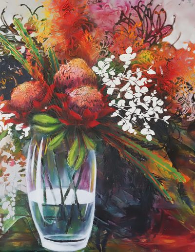 Lively painting of Australian Botanical Flowers and montages style background
