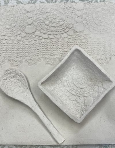 Pretty lace pattern Ceramic Platter Spoon handmade