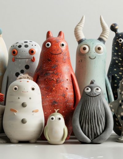Heartwarming clay creative workshop scene, various full-body characters, dot eyes, pure white background, solid Background, surrealism, 3d illustration, empty space on right side for text, warm ambient lightingHeartwarming clay creative workshop scene, various full-body characters, dot eyes, pure white background, solid Background, surrealism, 3d illustration, empty space on right side for text, warm ambient lighting