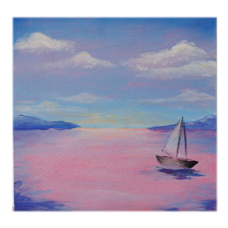 Blue and pink paint of a yacht sailing