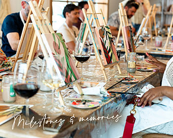Sip and Paint Event. Social art session with wine and laughter